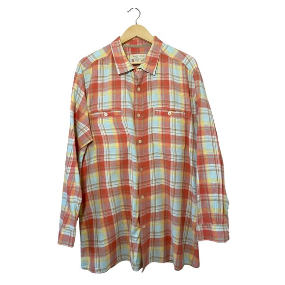 The Territory Ahead Other - Territory Ahead Men Plaid Button Down Shirt Long‎ Sleeve Cotton Linen Blend XL